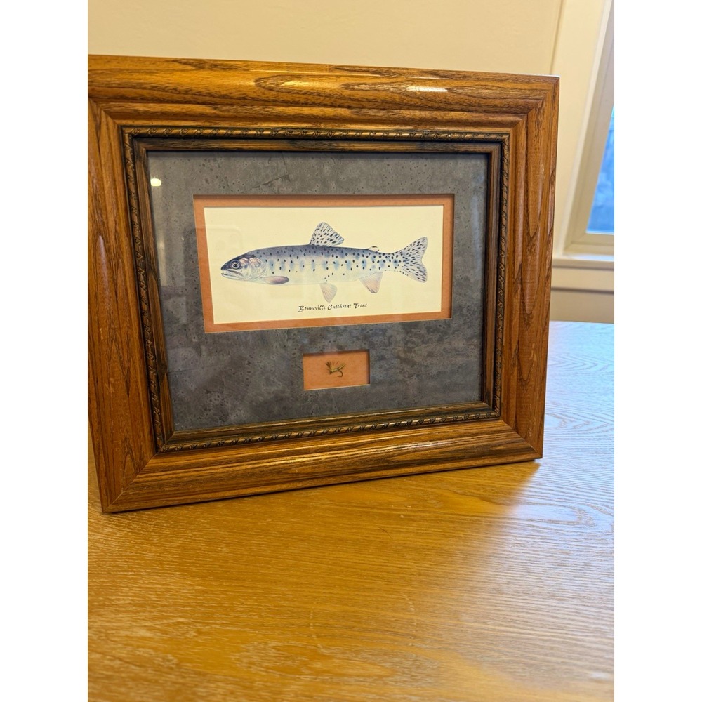 Bonneville Cutthroat Trout Framed Print Real Fishing Fly Oak Frame Cabin Decor